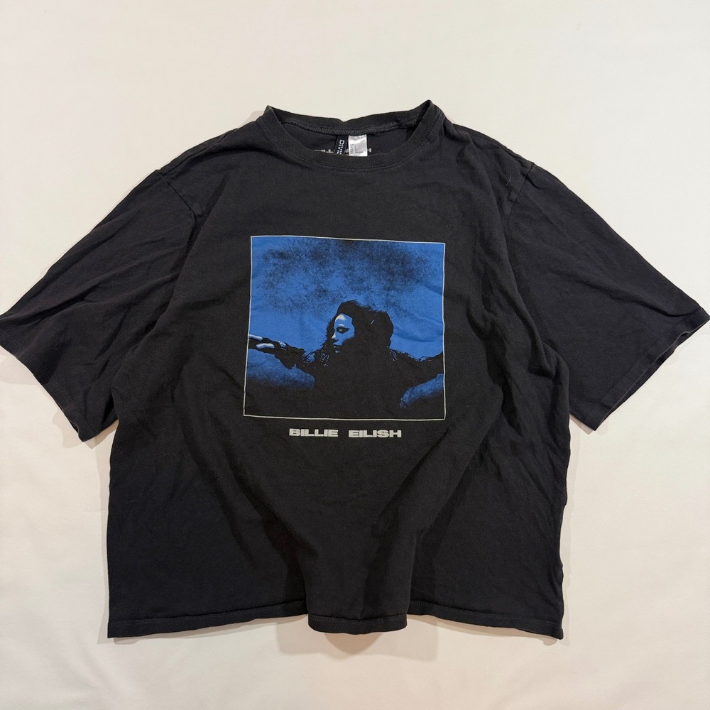 H&M Divided Billie Eilish T-Shirt Women Large Black HMHS Album Graphic Excellent